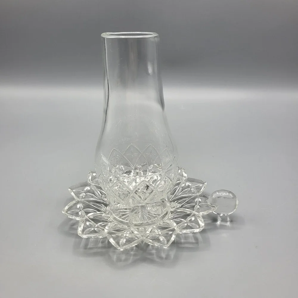 Federal Glass Hurricane Lamp Candle Holder Two Piece Pressed Clear Chimney Base